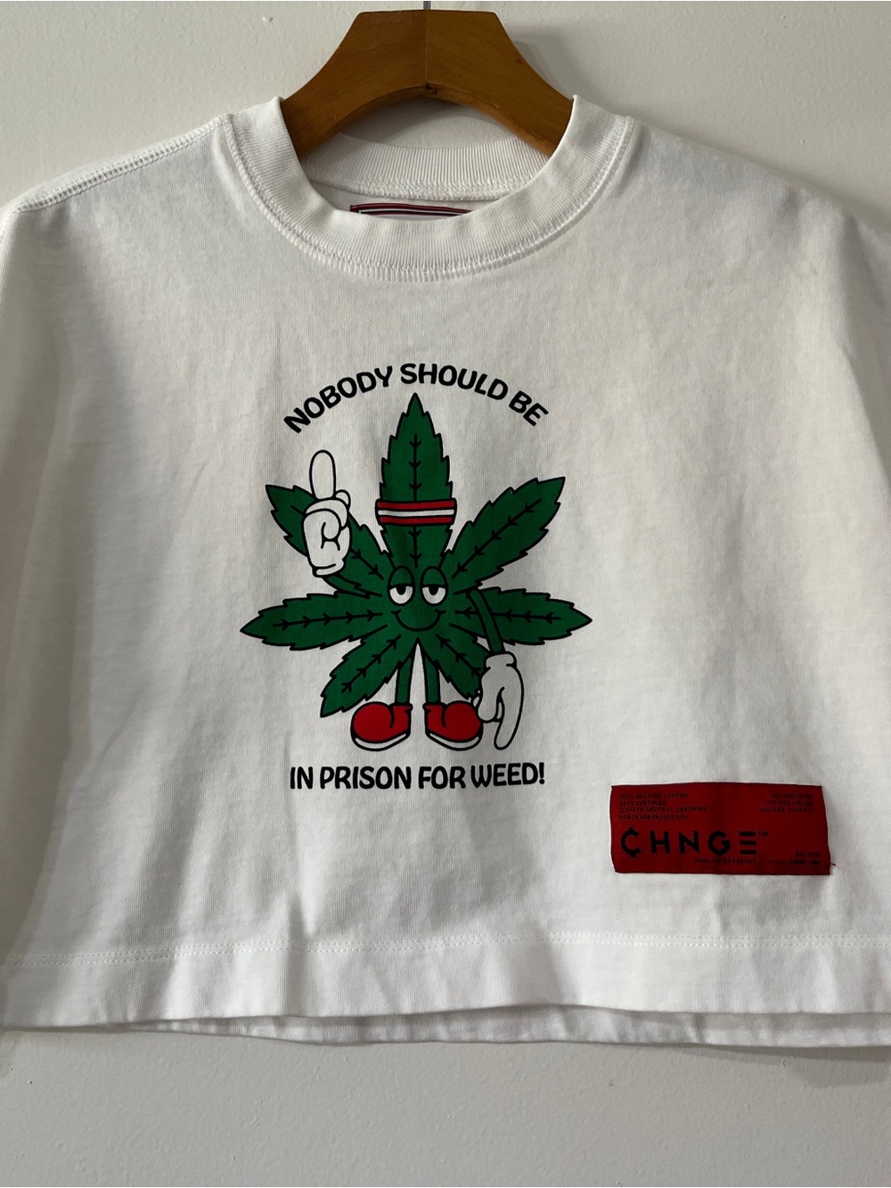 CHNGE White Graphic Crop Tee - 'Nobody Should Be In Prison For Weed'
